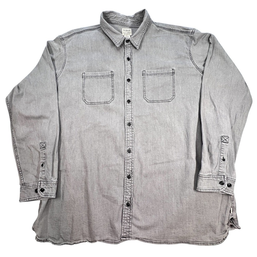 L.L. Bean Grey Denim Button Down Shirt Traditional Fit Mens XXXL-Tall